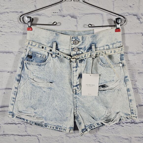 KanCan Ultra High Rise Rambler Denim Shorts Buttonfly Size 1/24 Distressed NWT - Picture 1 of 10